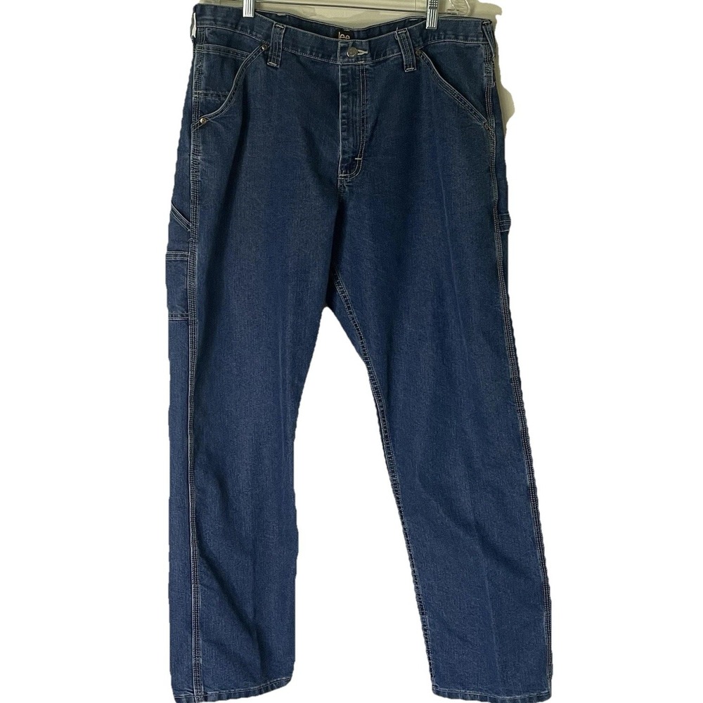 Lee Men's Carpenter Jeans 38x32‎ Loose Fit Blue Denim Work Pants Hammer Loop EUC